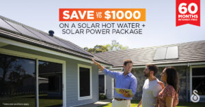Solahart 60 month interest-free and save up to $1000 on a solar hot water and solar power package/