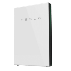 An angled view of the Tesla PowerWall that is available from Solahart.
